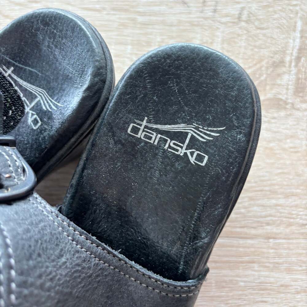 DANSKO Black Leather Buckle/Strap Wedge Shoes Sandals Women's Size 8.5-9 EU 39 - Picture 5 of 8